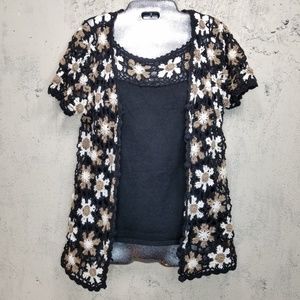 White Stag vintage crochet tank & cardigan sz S